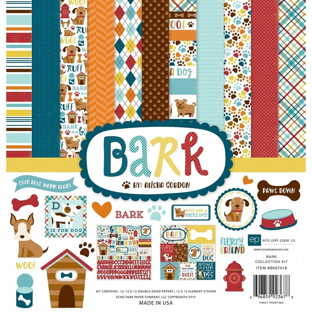 Echo Park Bark Dog Collection Kit 12"x12" Paper Stickers Made in USA NEW